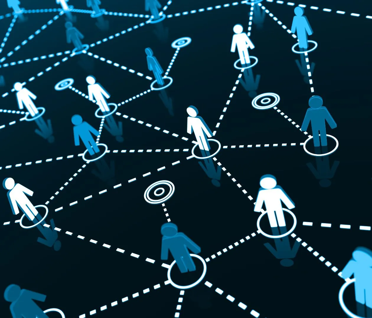 Digital representation of interconnected people icons on a network grid, illustrating the optimization of website content for local search intent to attract dental patients seeking specific services.