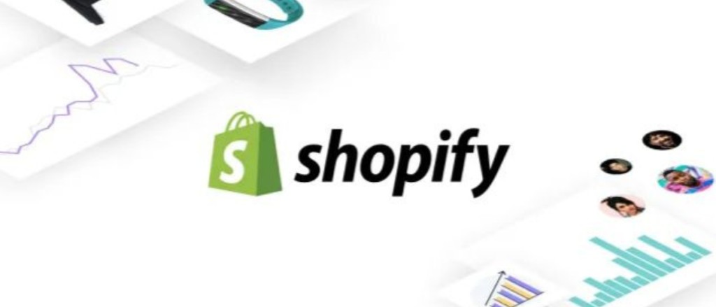 Multiple hands using laptops and tablets around the Shopify logo, illustrating the platform's user-friendly SEO tools and plugins for ecommerce businesses.